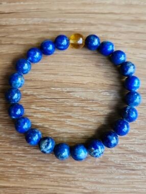 Blue Lapis Lazuli & Yellow Citrine Beads Stretch Bracelet, Hand Crafted